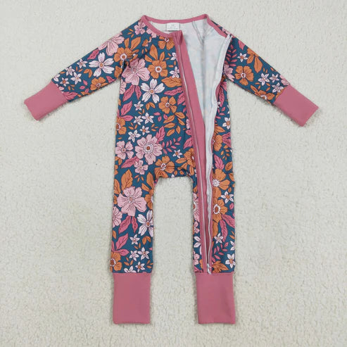 8.13 LR2244 Baby Girls Lavender Long Sleeves Floral Zipper Romper