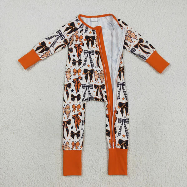 8.18 LR2409 Baby Boys Long Sleeves Bows Stars Plaid Zipper Pant Romper