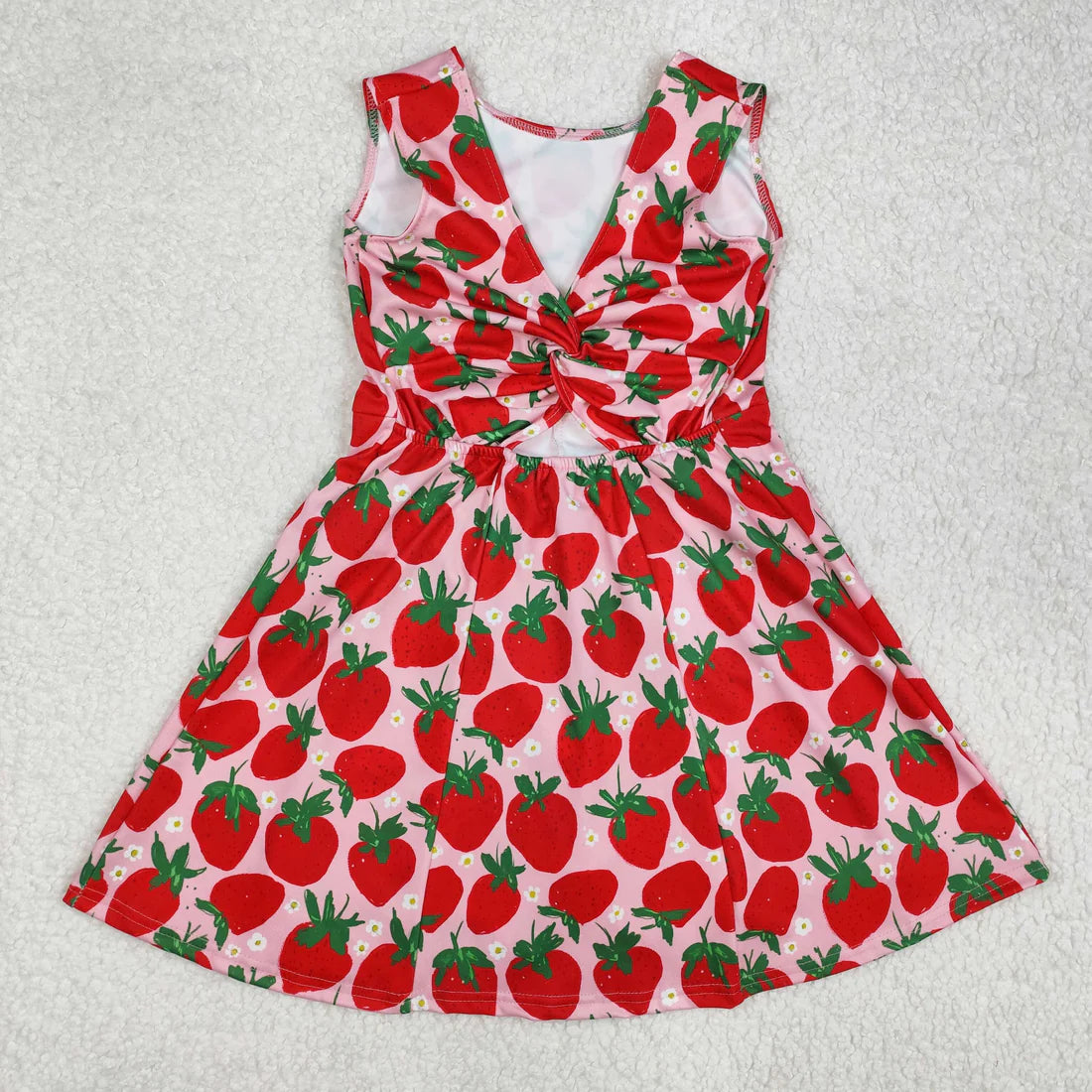L-3.7 GSD1843 Baby Girls Red Strawberry Sleeveless Knee Length Dress
