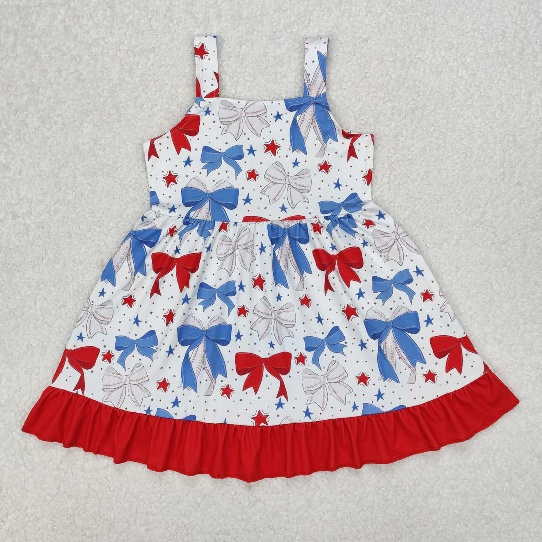 GSD1866 Baby Girls Baseball Bows Straps Knee Length Dress