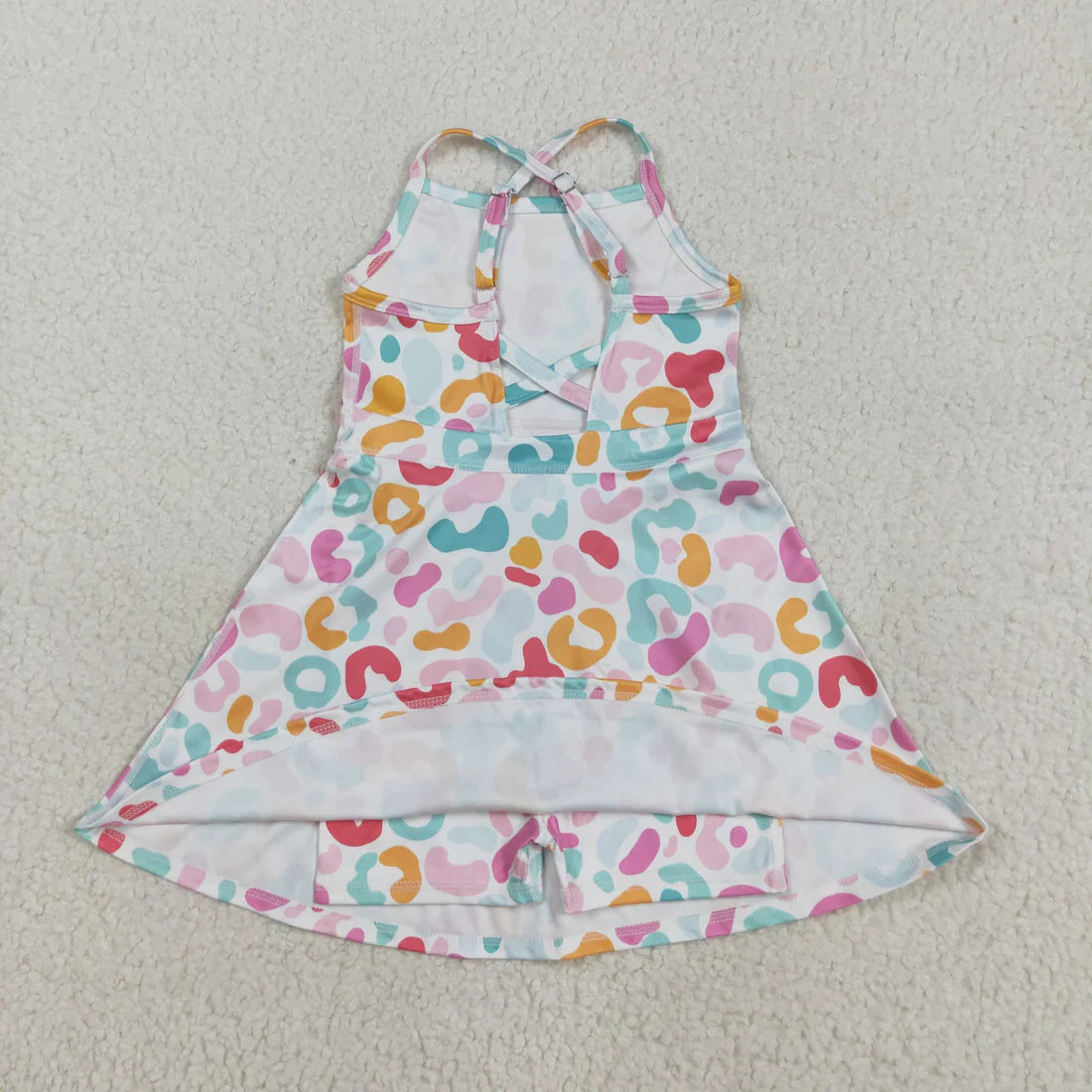 8.12 GSD2645 Baby Girls Strap Pink Green Leopard Shorts Knee Length Dress