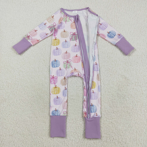 8.13 LR2442 Baby Girls Long Sleeves Colorful Bows Pumpkins Zipper
