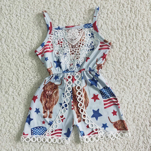 Sibling 4th Of July Baby Girls Summer Jumpsuits