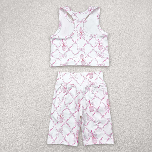 5.3 GT0883+SS0397 Baby Girls Pink Tennis Bow Yoga Vest Short Active Wear Clothes Set