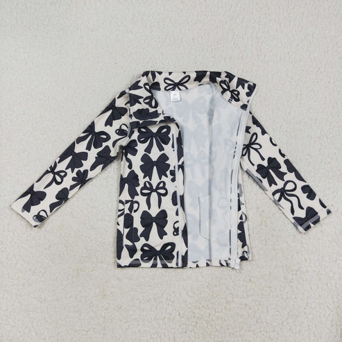 8.4 GT1084 Baby Girls Long Sleeves Black Bows Zipper Pockets Yoga Jacket Top