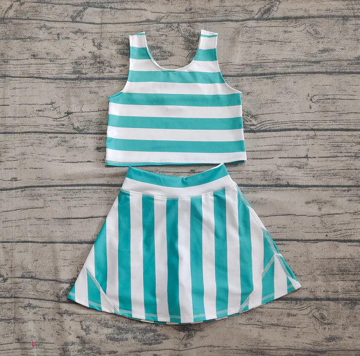4.17 GSD2432 Baby Girls Sleeveless Green Stripe Top Skort Yoga Set Preorder