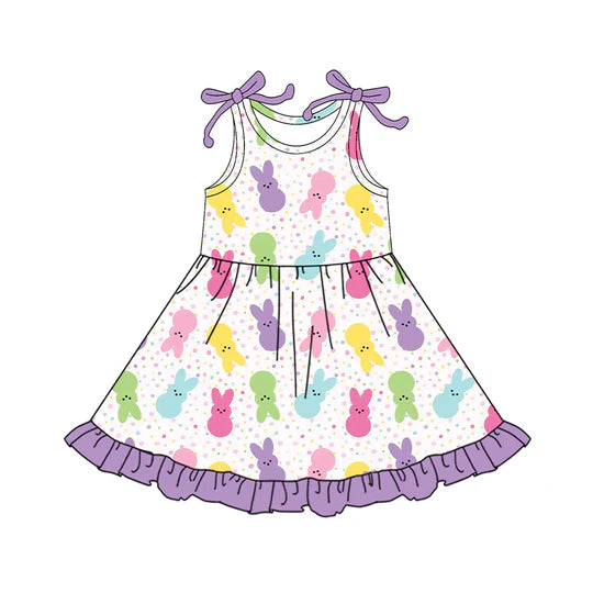12.29 MOQ:5pcs GSD3503 pre-order toddler girl clothes rabbit print girl easter summer dress