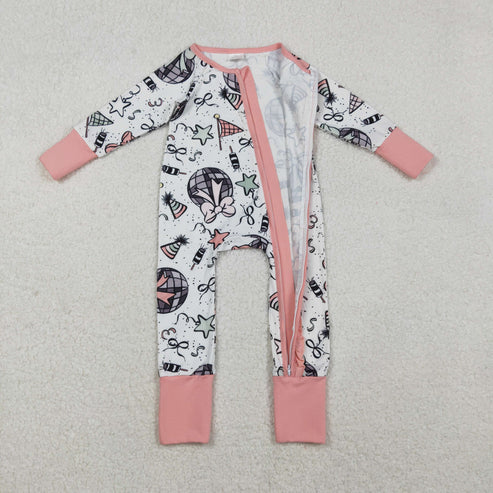 10.25 LR2571 Baby Girls Happy New Year Ruffle Zipper Footie Romper