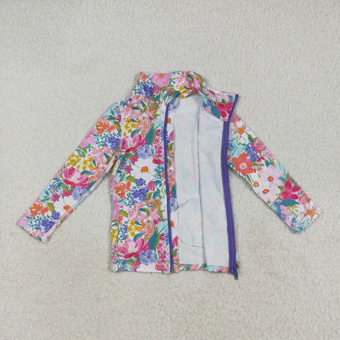 8.4 GT1061 Baby Girls Long Sleeves Pink Lavender Floral Pockets Zipper Yoga Jacket