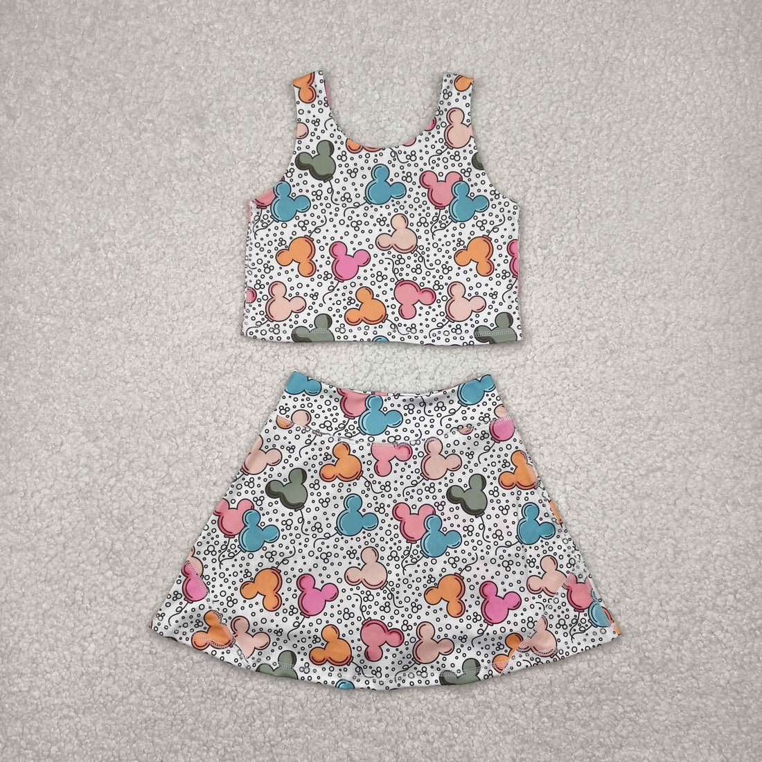 4.19 GSD2331 Baby Girls Sleeveless Cartoon Mouse Balloons Top Skort Yoga Set