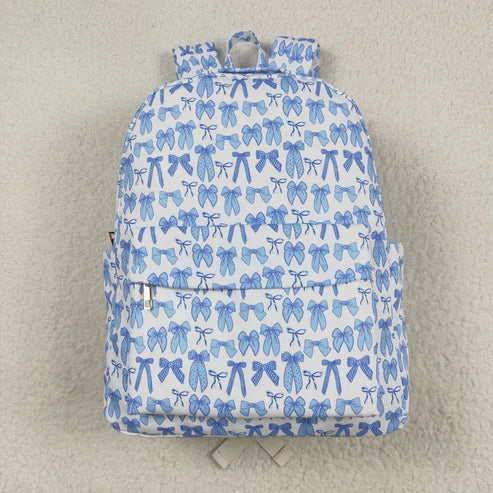 8.13 BA0322 Baby Kids Sky Blue Bows Plaid Zipper School Back Bags
