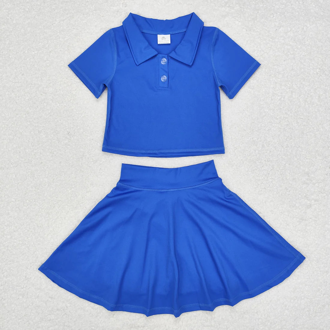L-3.3 GSD1396 Baby Girls Royal Blue Buttons Shirt Skirt Active Wear Clothes Set