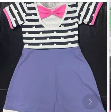 11.4 GSD2983 Baby Girls Black Stripe Bows Ruffle Knee length Dresses Preorder