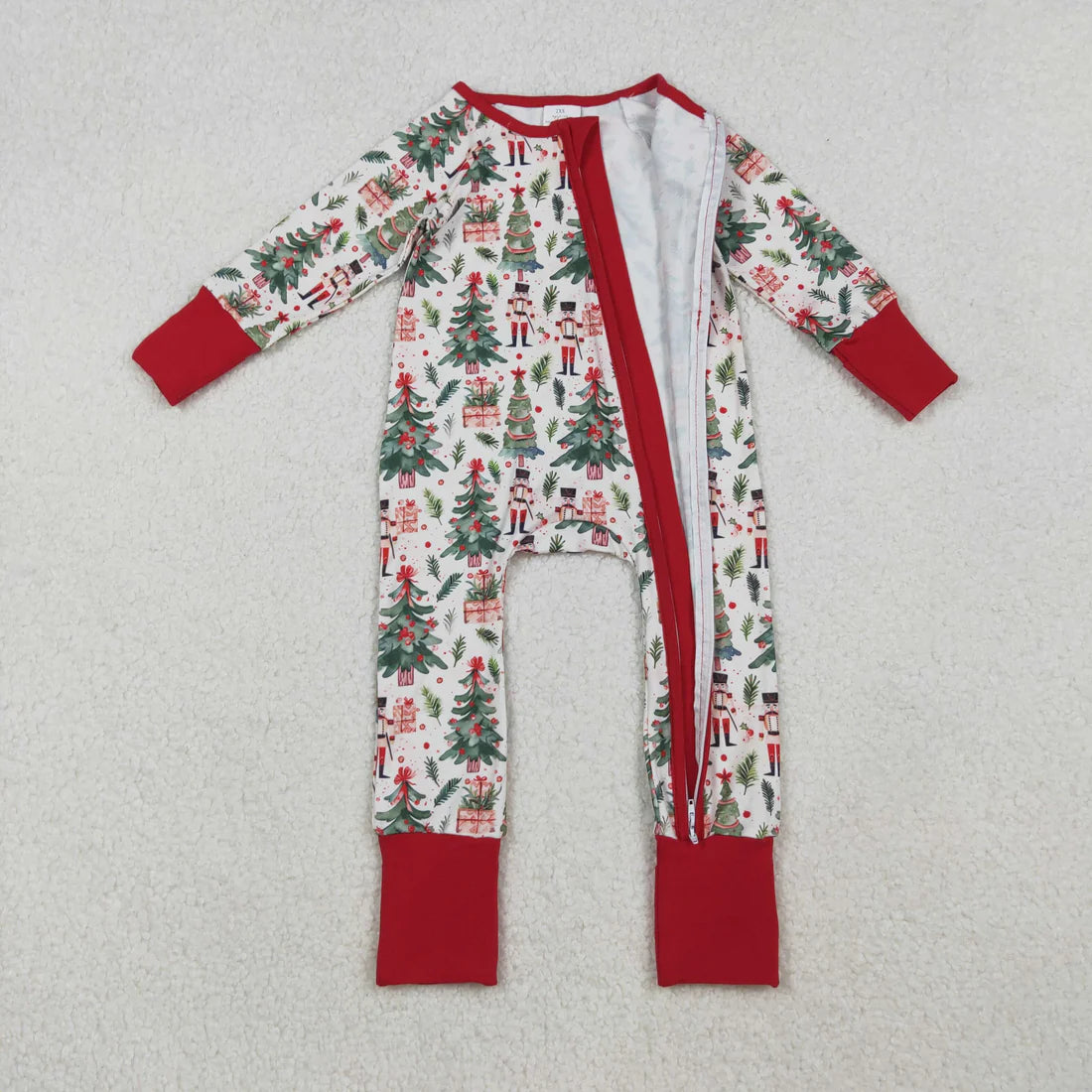 10.14 LR2507 Baby Girls Christmas Trees Soldiers Zipper Footie Romper