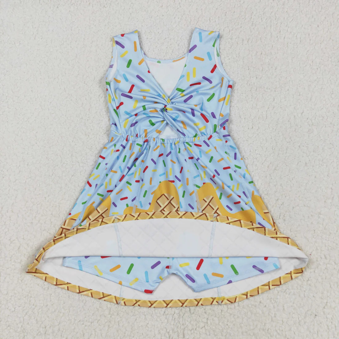 5.15 GSD2415 Baby Girls Blue Ice-cream Drip Yoga Skort Knee Length Dress