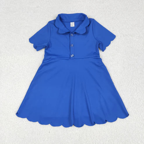 6.9 GSD2475 Baby Girls Blue Short Sleeves Button Yoga Knee Length Dress