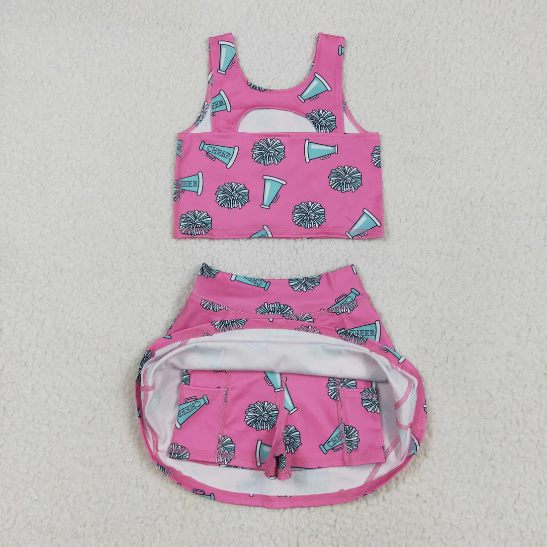 5.15 GSD1924 Baby Girls Pink Cheer Top Skort Yoga Set