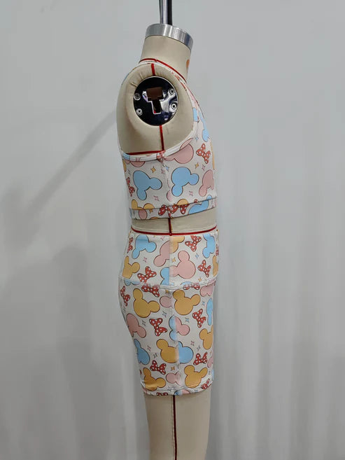 GT0515+ SS0212 Cartoon bow sleeveless top and shorts yoga suit for girls