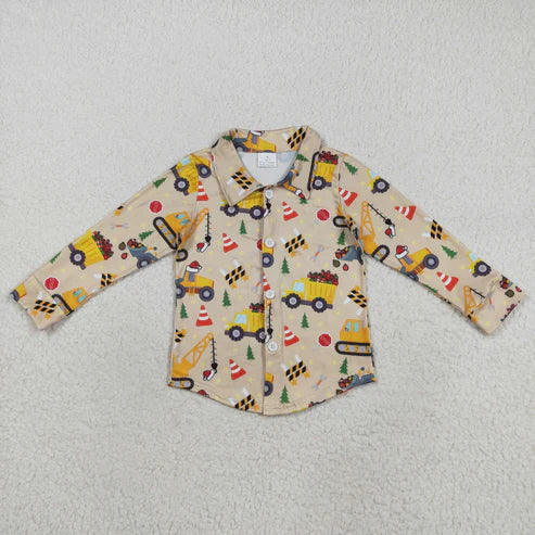 8.13 BT1254 Baby Boys Long Sleeves Hats Excavators Button Shirts Top