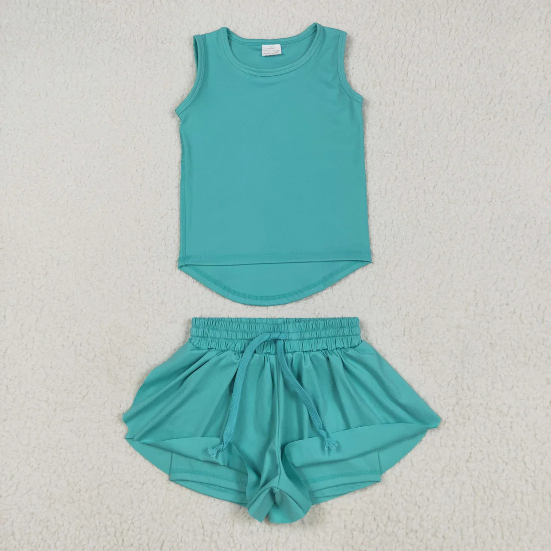 6.2 GT1018+SS0553 Baby Girls Aqua Sleeveless Top Skort Yoga Set