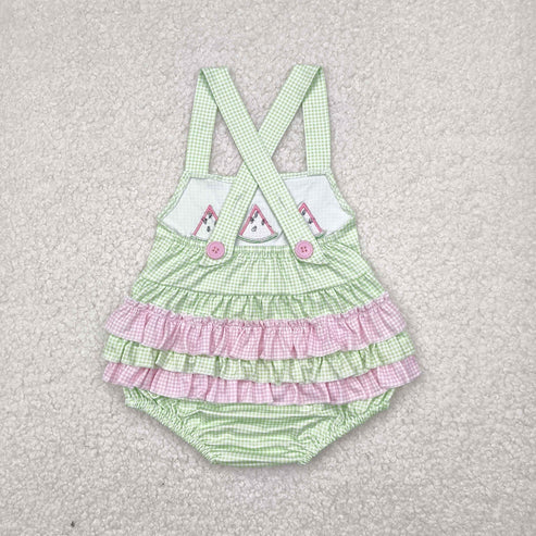 5.3 SR2764 Baby Infant Girls Summer Wateremelon Green Ruffles Romper