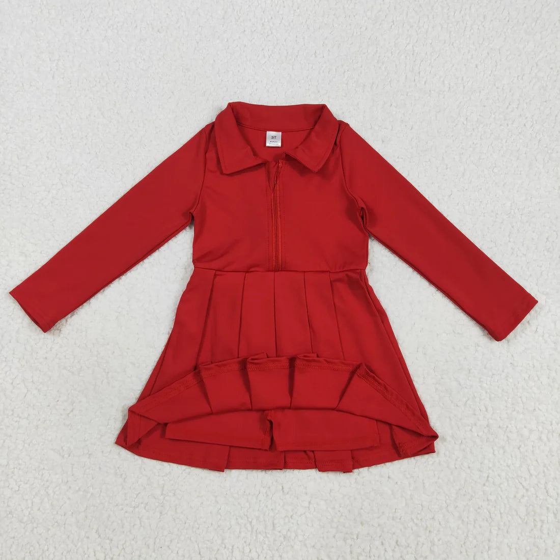 8.12 GLD1153 Baby Girls Red Long Sleeves Zipper Knee Length Dress