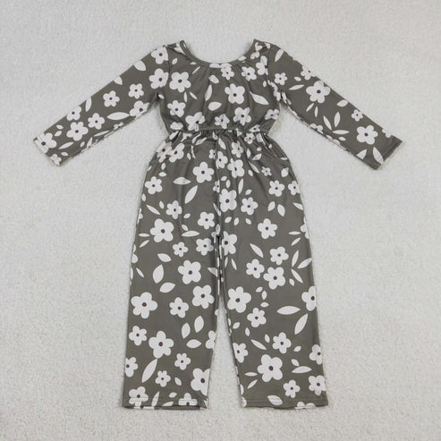 12.19 LR2828 Baby Girls Small Flowers Plaid Pockets Pants Jumpsuit