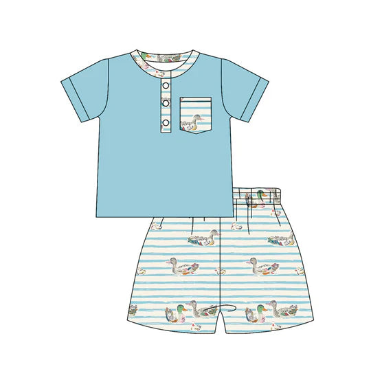 12.26 MOQ:5pcs BSSO1802 pre-order baby boy clothes mallard print toddler boy summer outfit
