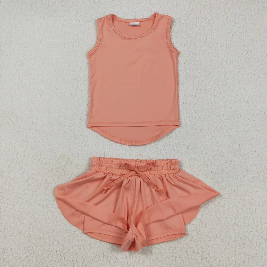5.24 GT0984+SS0547 Baby Girls Peach Sleeveless Top Skorts Set