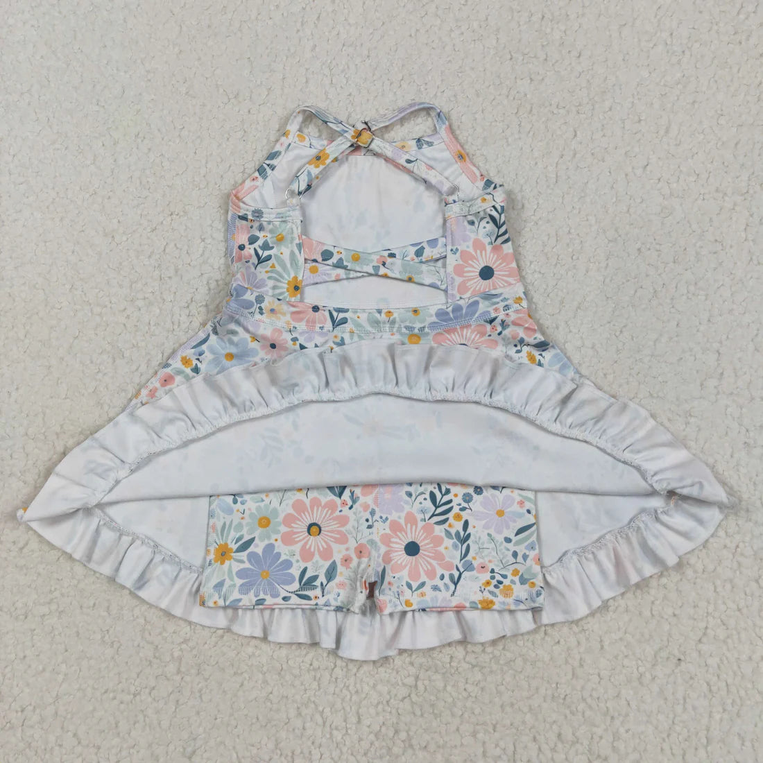 5.15 GSD2281 Baby Girls Aqua Strap Floral Yoga Ruffle Knee Length Dress