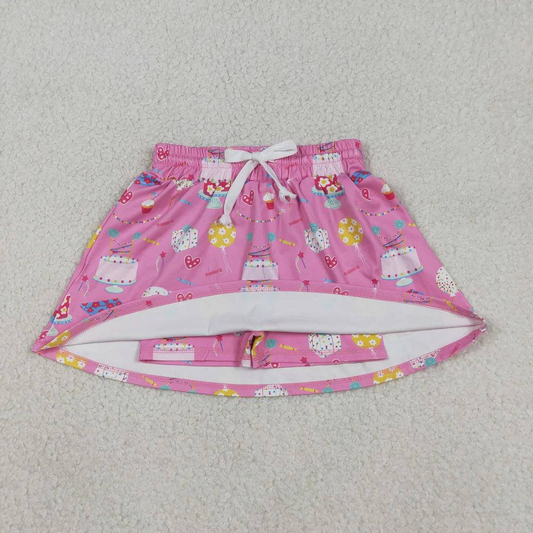 12.8 GLK0170 Baby Girls Red Hearts Cakes Happy Birthday Yoga Skirt Shorts Bottom