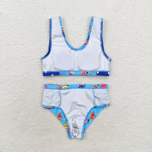 S0280 Cartoon shark blue swimsuit