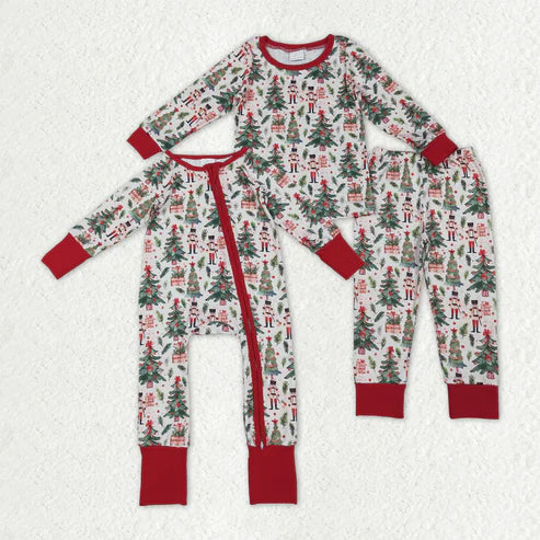 10.31 Sibling Baby Boys Christmas Trees Soldiers Gifts Top Pants Pajamas Sets Zipper Footie Rompers