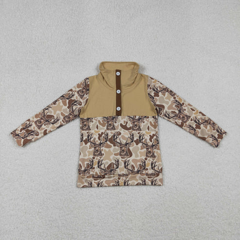 10.30 BT1338 Baby Boys Khaki Camo Deer Button Western Pullovers Top