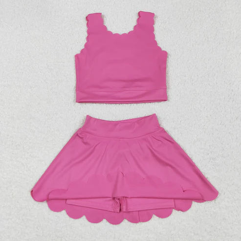 6.9 GSD2092 Baby Girls Hot Pink Yoga Vest Skirt Active Wear Clothes Set