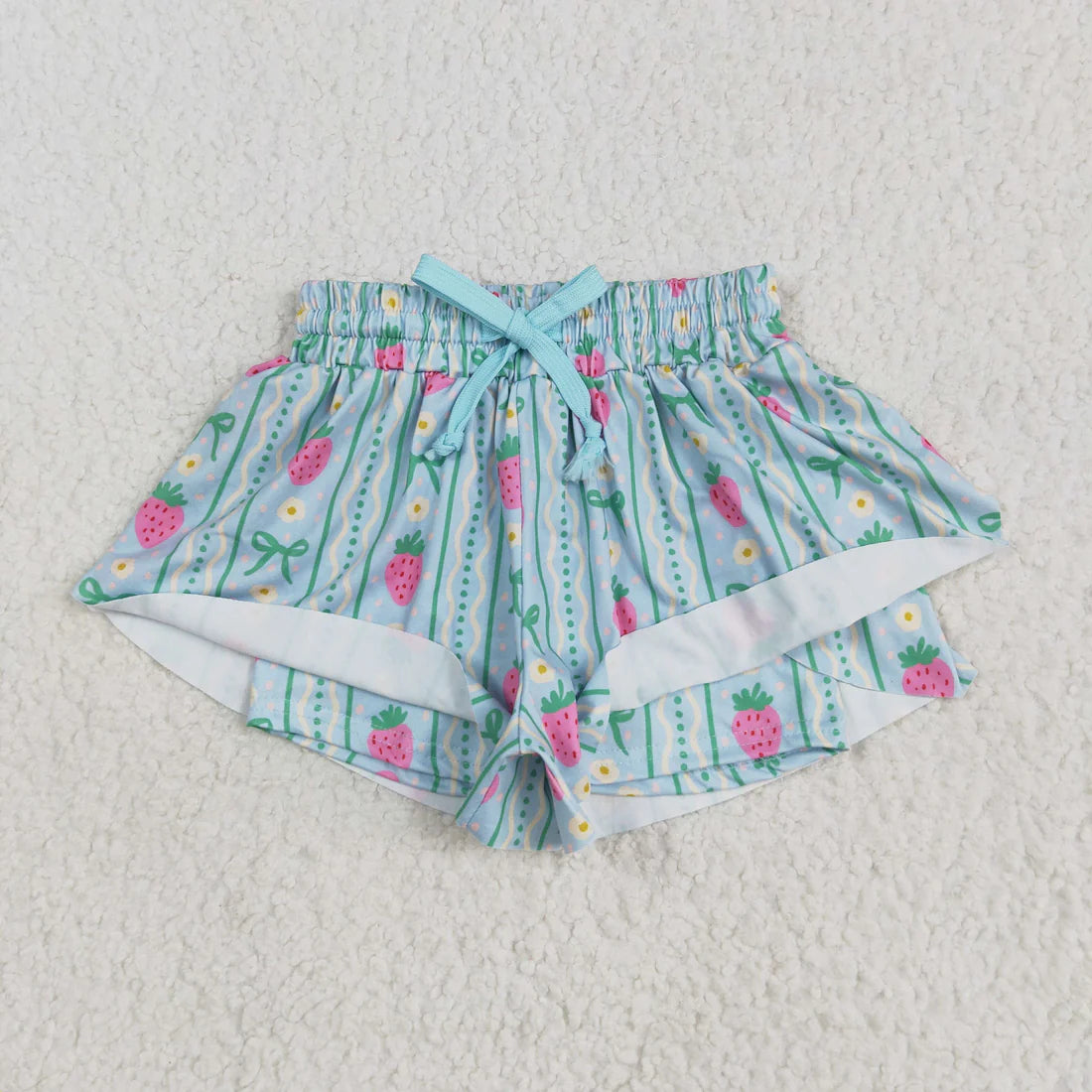 6.2 SS0580 Baby Girls Strawberry Green Bows Summer Shorts Bottoms