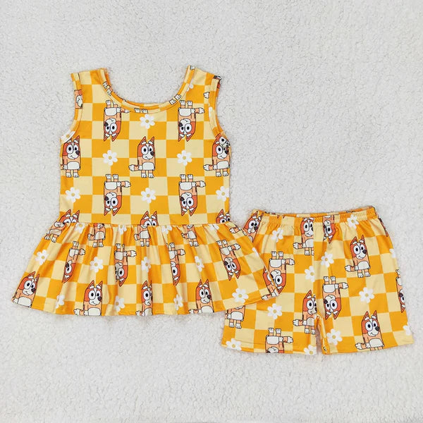 3.17 Sibling Baby Girls Dogs Flowers Tunic Top Shorts Clothes Sets