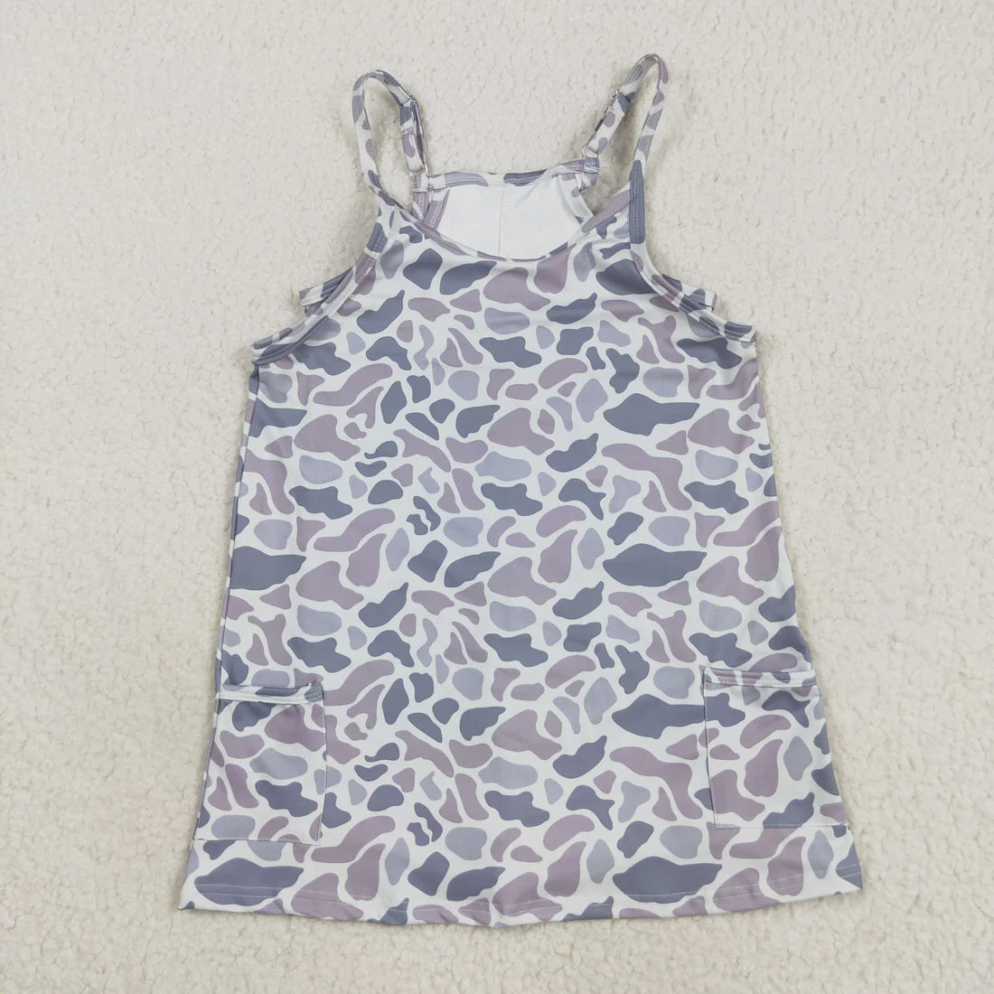 8.12 GSD2723 Baby Girls Strap Light Gray Camo Pockets Yoga Dress