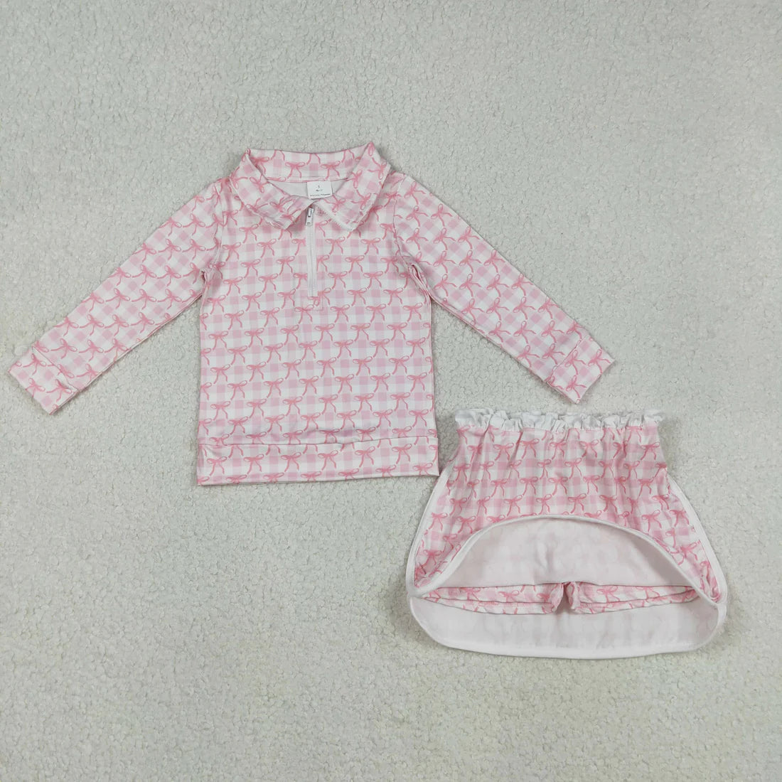 12.8 GLD1014 Baby Girls Pink Bows Zip Top Skort Bottoms Clothes Set