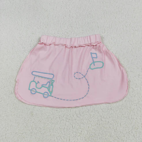 6.17 GLK0071 EmbroideryBaby Girls Pink Golf Flag Print Skirts