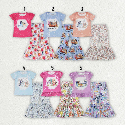 4.14 Sibling Baby Girls Dogs Shirts Top Bell Pants Outfits