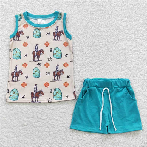 8.12 BSSO0208 Baby Boys sleeveless tee shirt rodeo shorts western clothes set