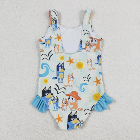 S0356 Cartoon sun blue lace one-piece swimsuit