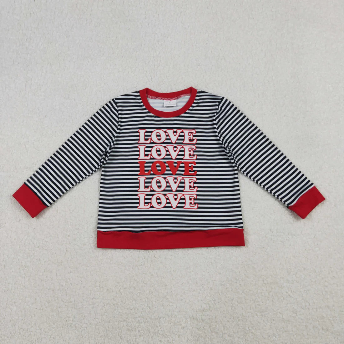 10.22 GT1237 Baby Girls Long Sleeve Black Stripe Love Valentine Tee Shirts Top