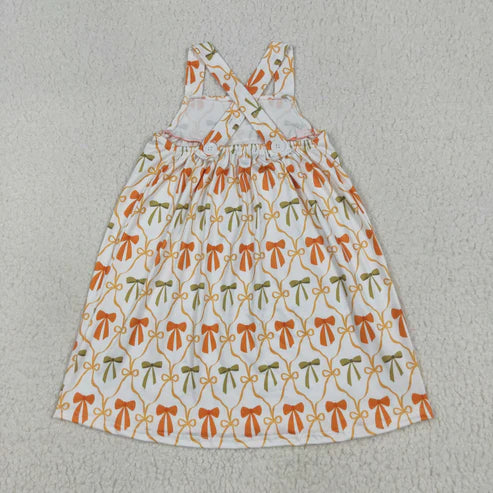 7.10 GSD2676 Baby Girls Straps Orange Bows Pockets Knee Length Dress