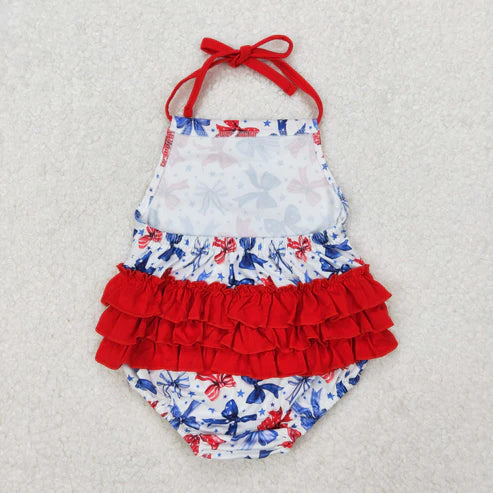 3.30 SR2591 Baby Infant Girls 4th of July Bows Halter Romper