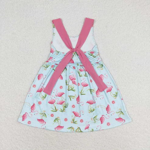 7.28 RTS no moq GSD0693 Flamingo Pink Bow Blue Sleeveless Dress