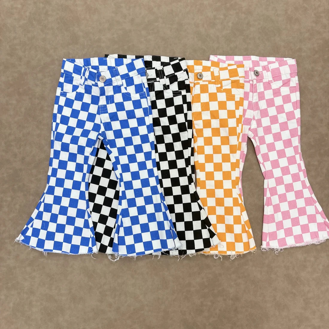 9.4 Sibling Girls Checkered Denim Adjustble Waistband Jeand Pants