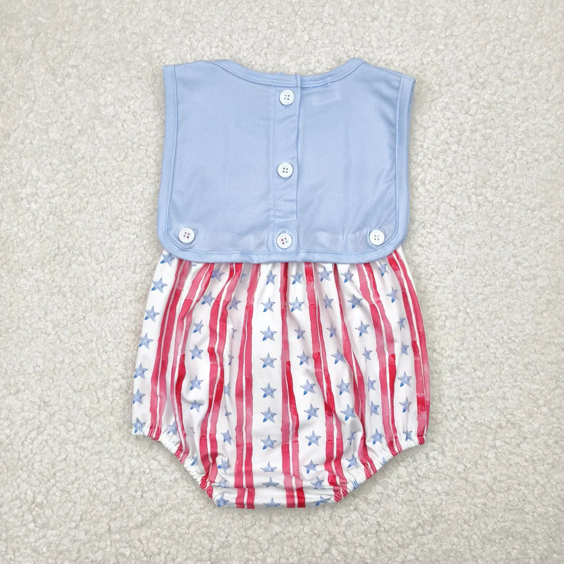 5.3 SR3049 Baby Boys Sleeveless Flags Red Stripe Stars 4th Of July Romper