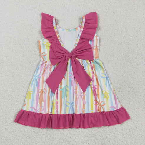 5.21 GSD2322 Baby Girls Colorful Stripe Bows Knee Length Dress